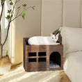 Load image into Gallery viewer, Durable Wooden Cat Cave Bed with Cushion