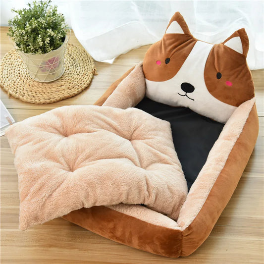 Winter Warm Washable Corduroy Pet Bed for Small Dogs & Cats