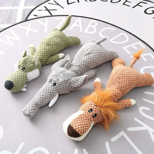 Interactive Plush Dog Toy – Squeaky Animal Models (Lion, Elephant, Wolf)