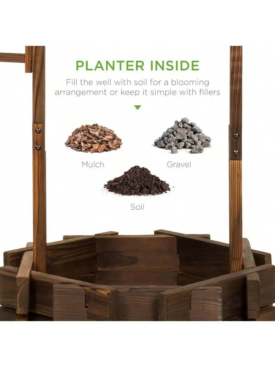 Outdoor Rustic Wooden Wishing Well Planter
