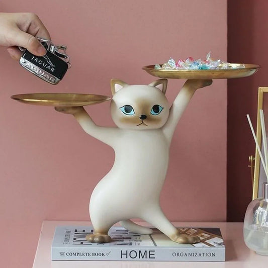 Resin Creative Cat Figurines Storage Tray Key Holder