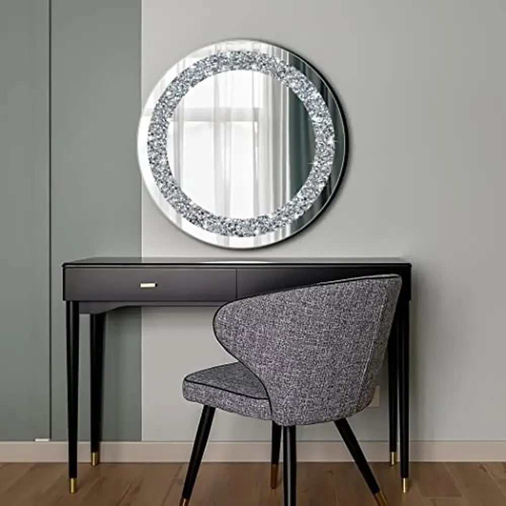 Luxury Crystal Crush Diamond Round Silver Mirror