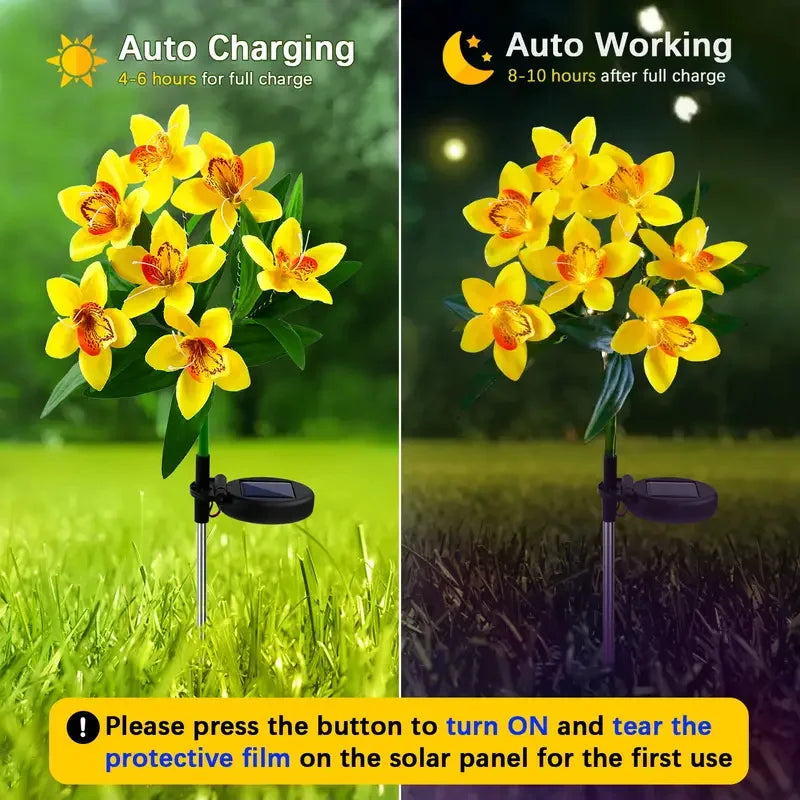 Waterproof Solar Orchid Flower Outdoor Lights for Garden Lawn Decor
