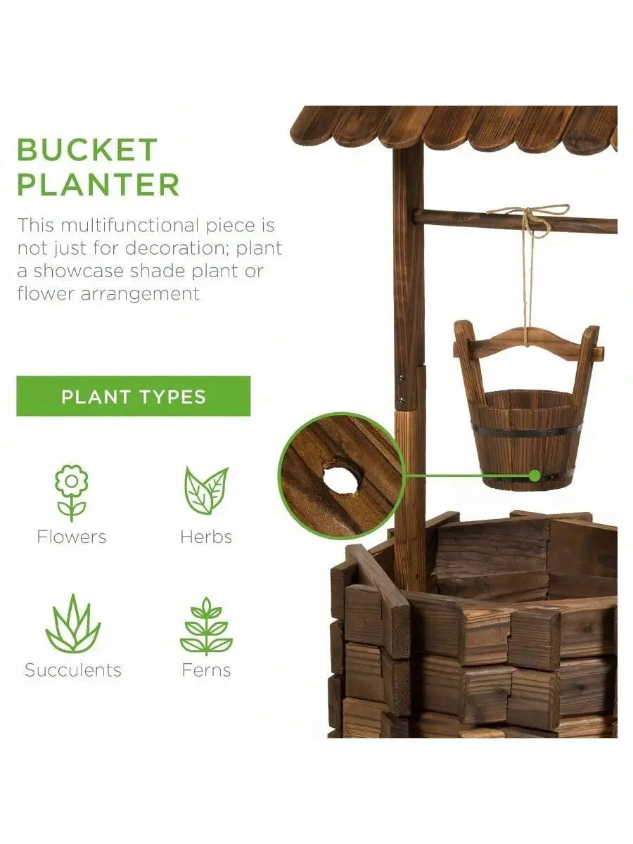 Outdoor Rustic Wooden Wishing Well Planter