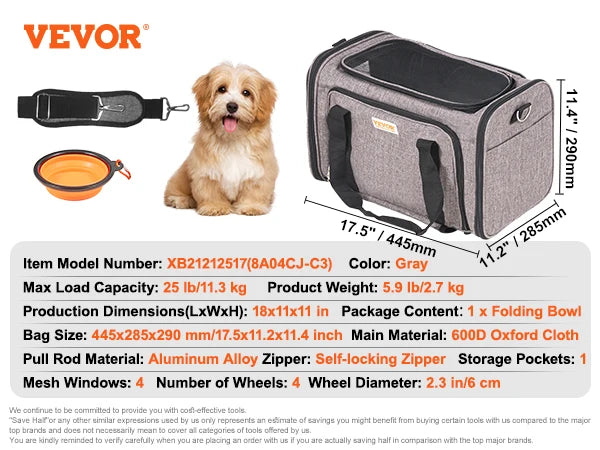 Wheeled Travel Pet Bag with Telescopic Handle & Shoulder Strap