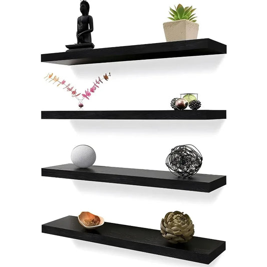 Set Of 4 Black 24 Rustic Wall Shelves For Bedroom