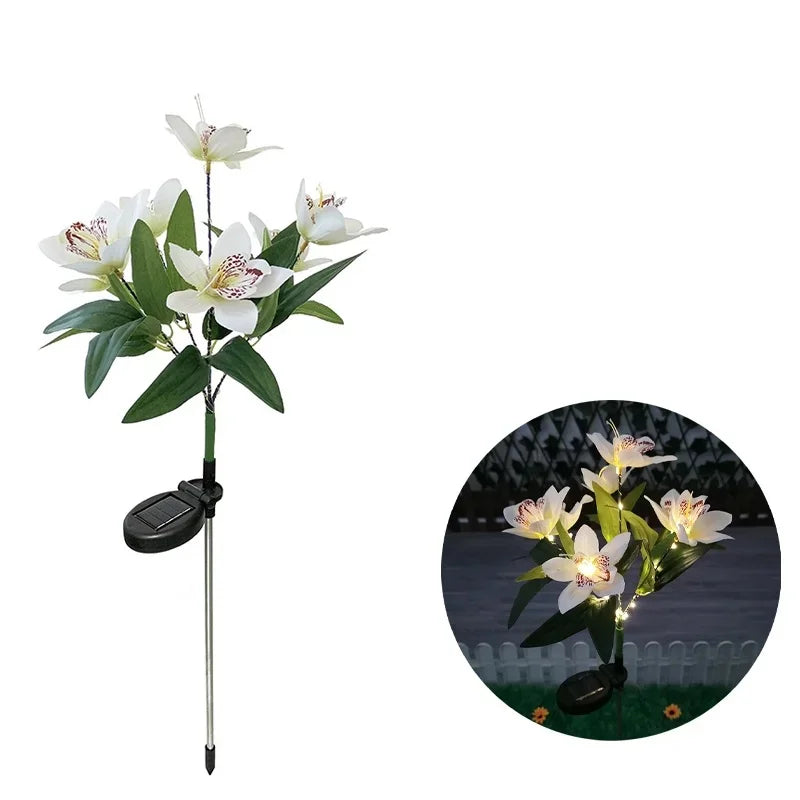 Waterproof Solar Orchid Flower Outdoor Lights for Garden Lawn Decor