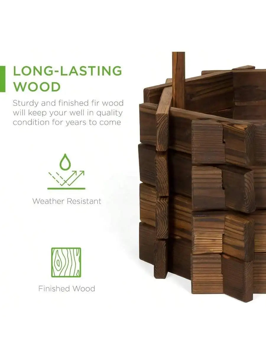 Outdoor Rustic Wooden Wishing Well Planter