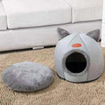 Load image into Gallery viewer, Cozy Cat Ear Pet Bed – Plush, Warm & Washable
