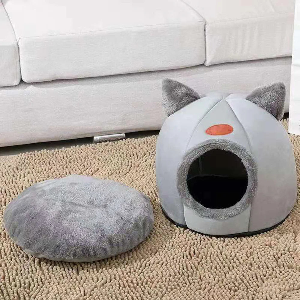 Cozy Cat Ear Pet Bed – Plush, Warm & Washable
