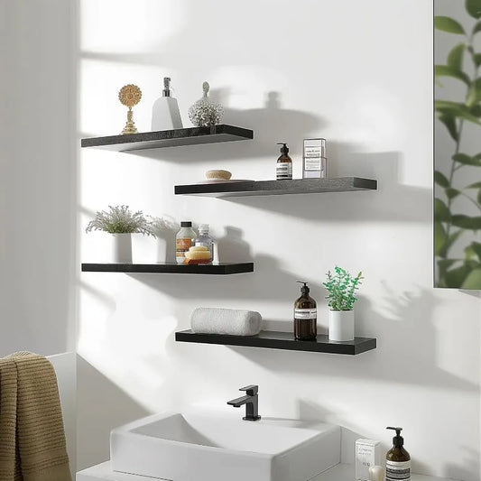 Set Of 4 Black 24 Rustic Wall Shelves For Bedroom