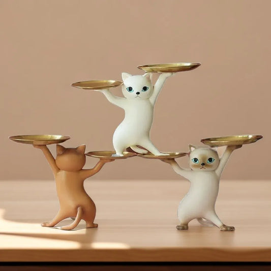 Resin Creative Cat Figurines Storage Tray Key Holder