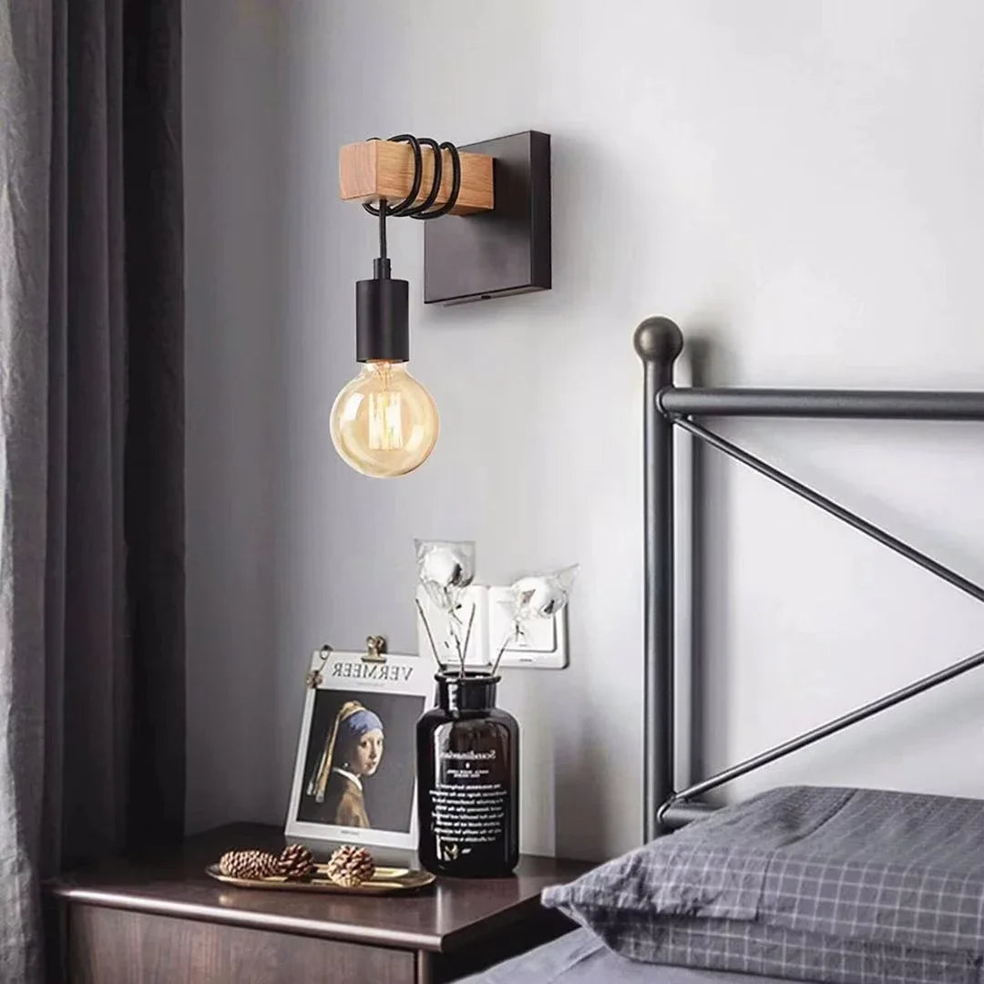 Vintage Style Wood Iron E27 Wall Light