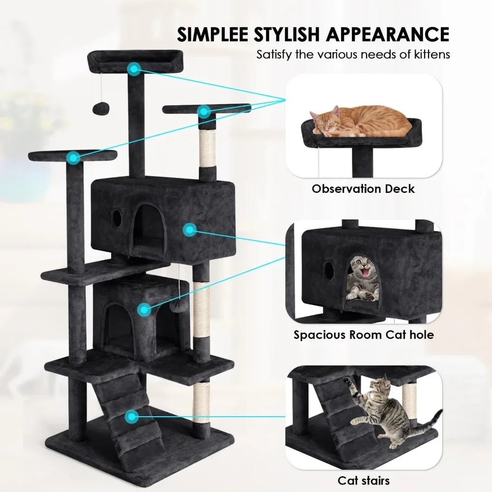 Multi-Level Cat Tree with House, Scratching Posts & Toys