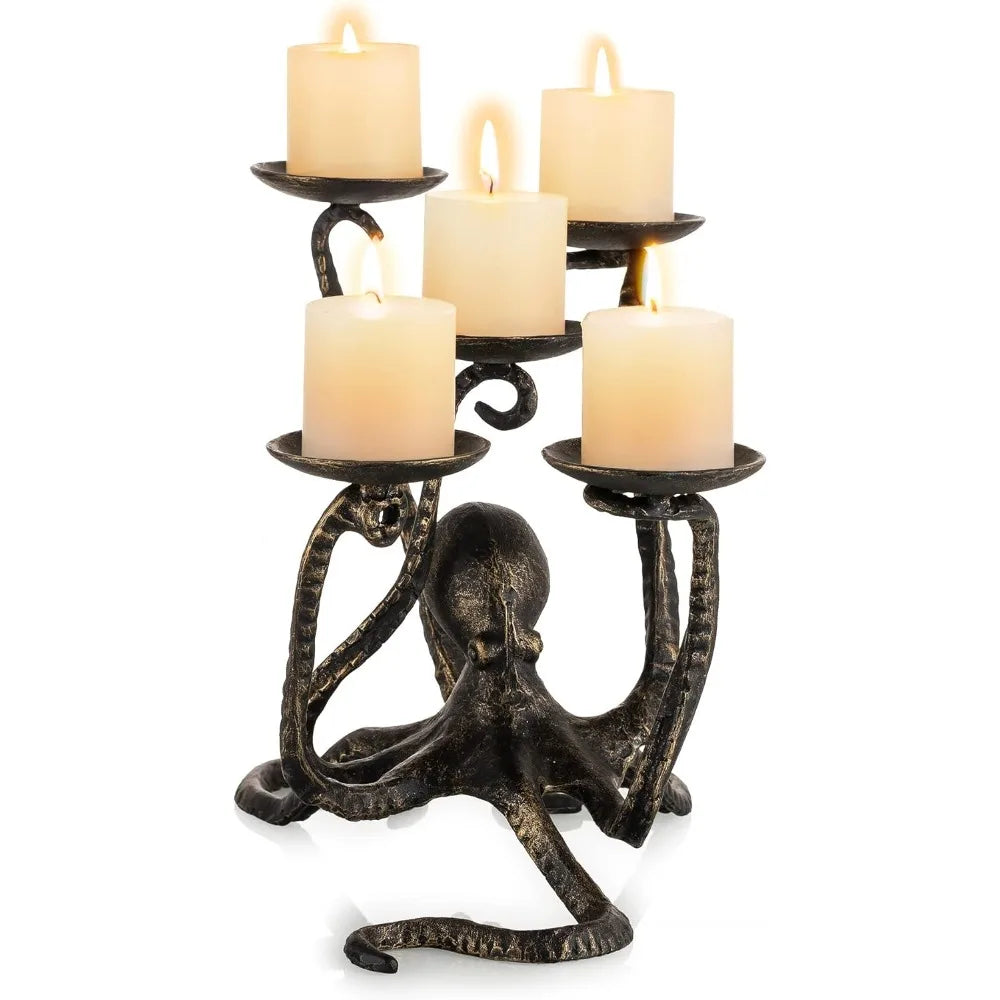 5-Arm Tealight Pillar Candle Stand for Halloween Dining Table & Bathroom Decor