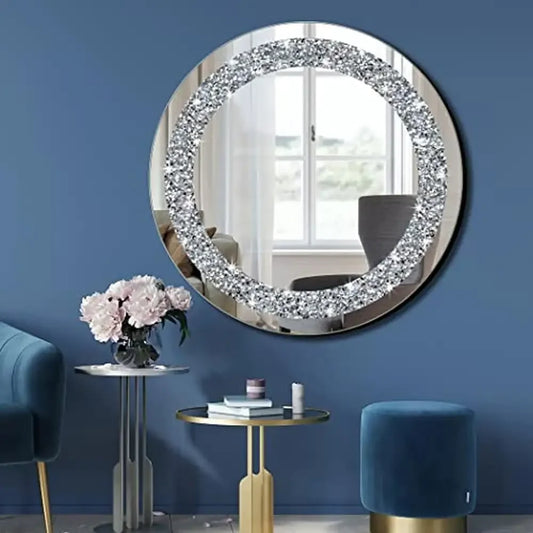 Luxury Crystal Crush Diamond Round Silver Mirror
