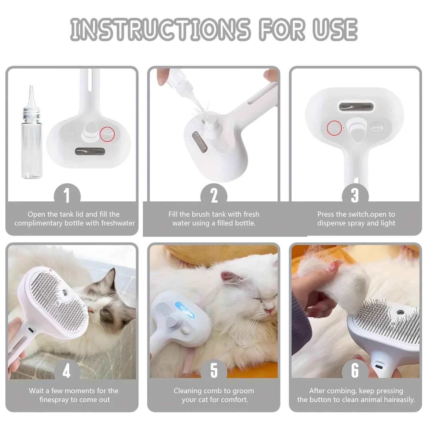 Hair Remover & Grooming Brush for Cats