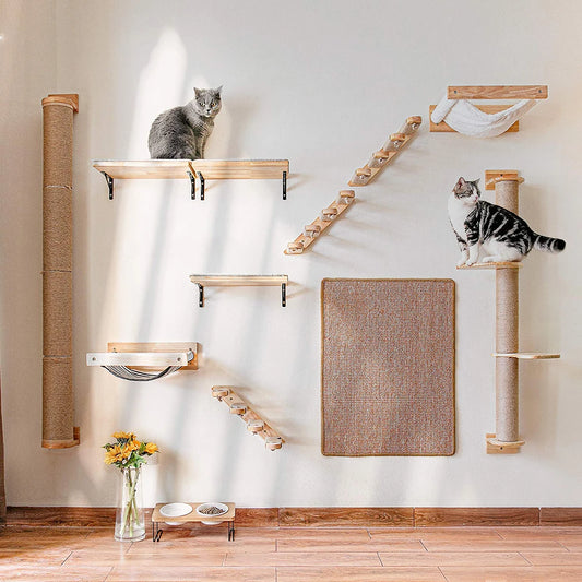 Wall-Mounted Cat Climbing Shelf with Sisal Scratching Post