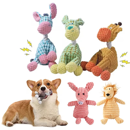 Bite-Resistant Squeaky Corduroy Toy for Small & Large Dogs