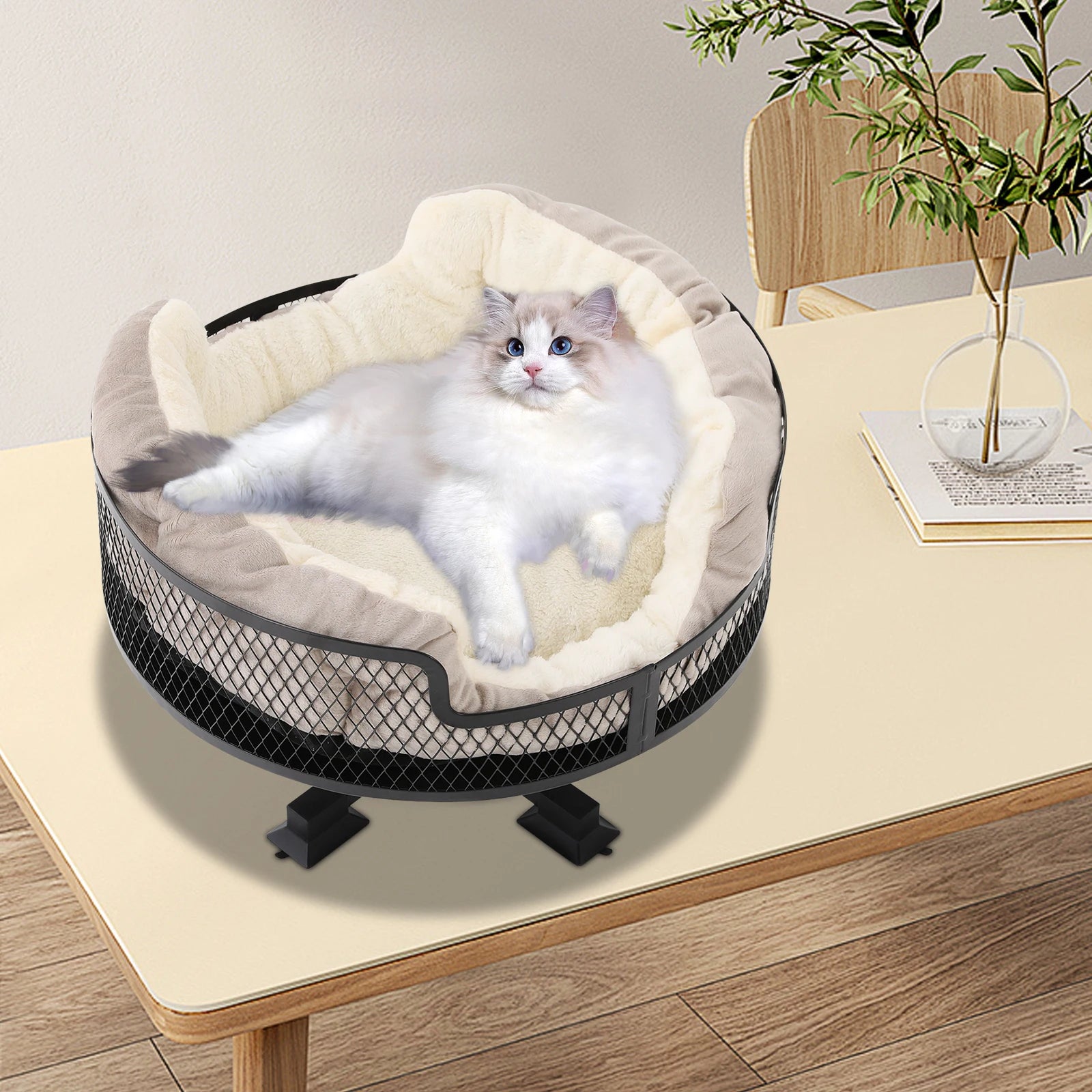 Portable Stainless Steel Elevated Cat Desk Bed
