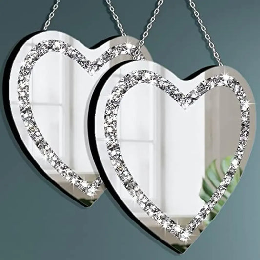Heart Shaped Crystal Diamond Glass Mirror Wall Decor Set
