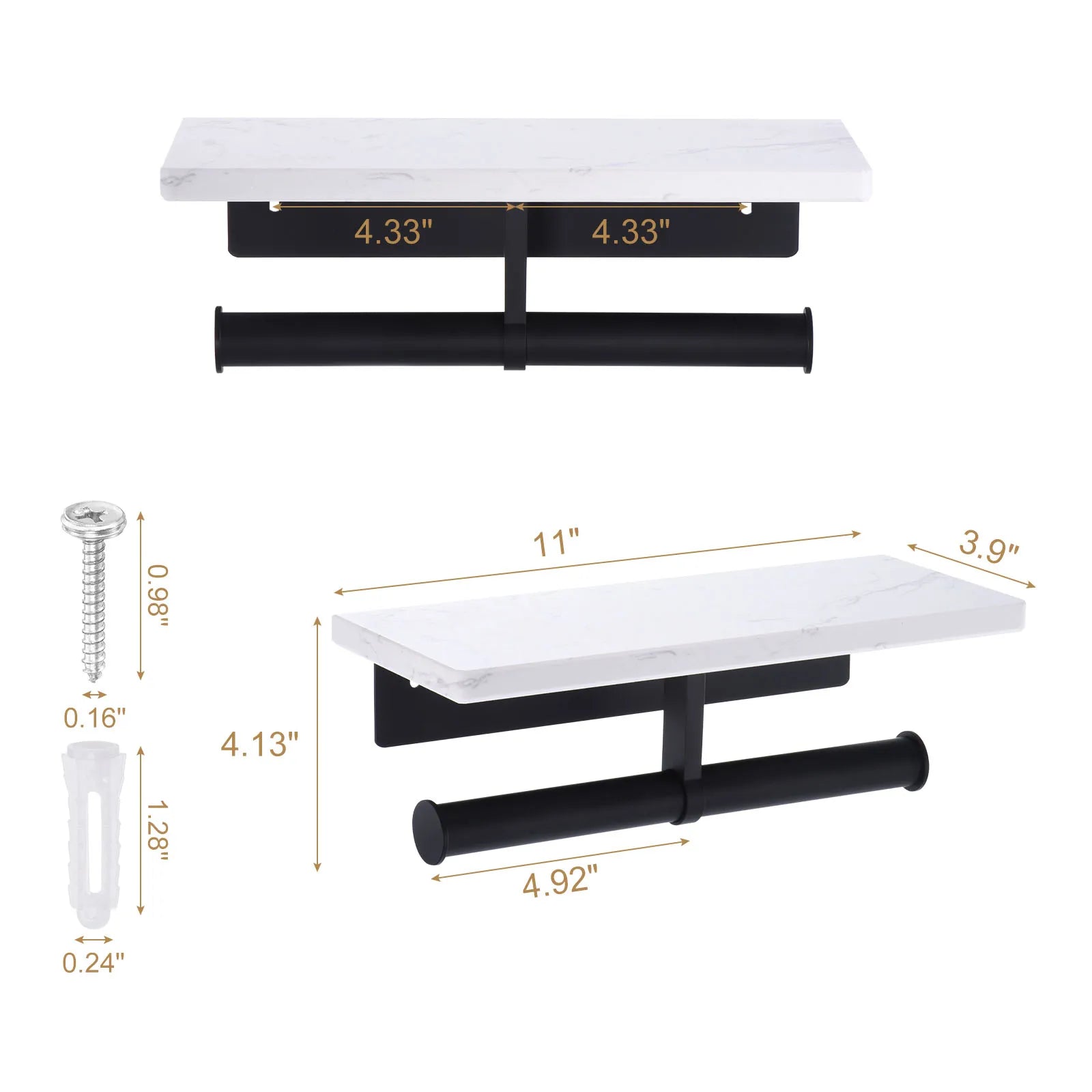 Toilet Paper Holder with Marble Shelf