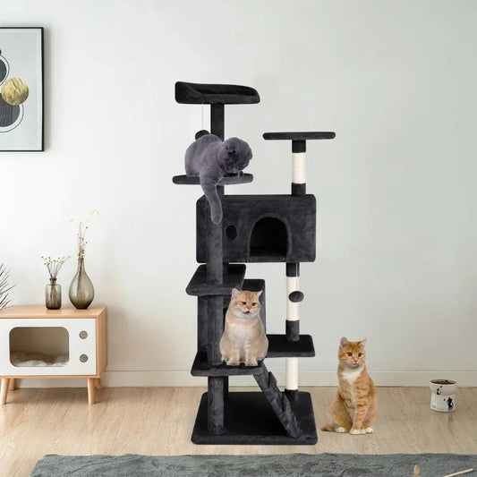 Multi-Level Cat Tree with House, Scratching Posts & Toys