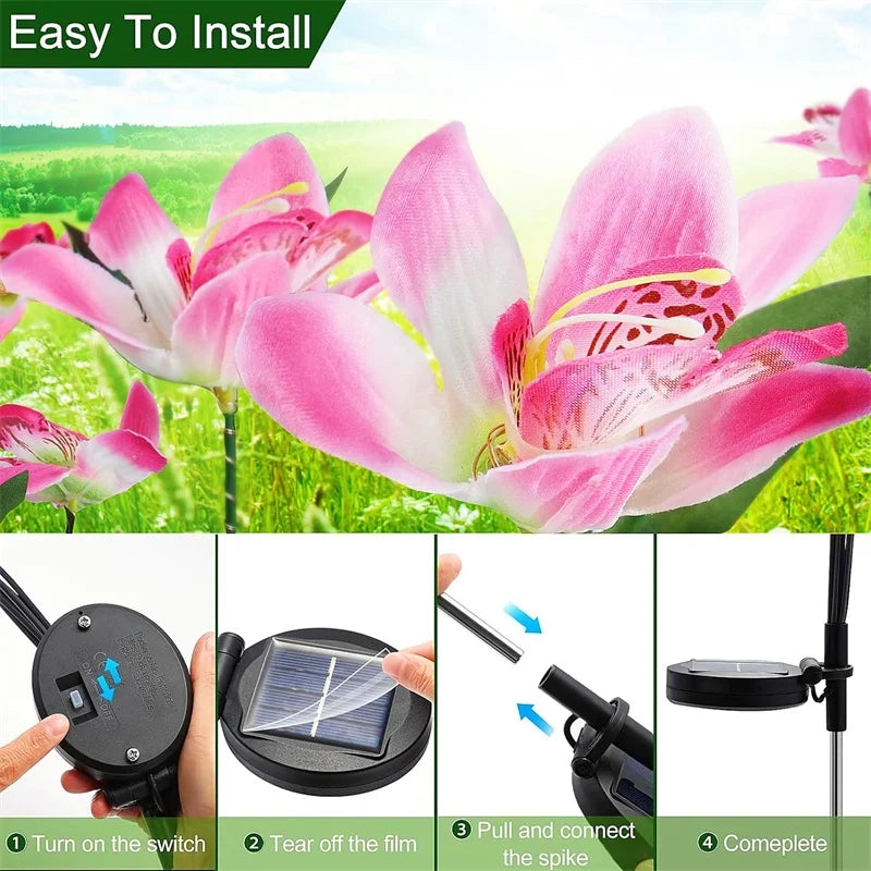 Waterproof Solar Orchid Flower Outdoor Lights for Garden Lawn Decor