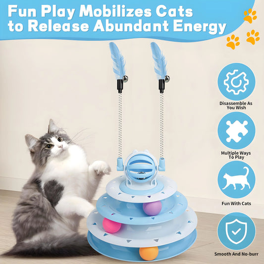 4-Tier Cat Toy - Interactive Spinning Track with LED Balls