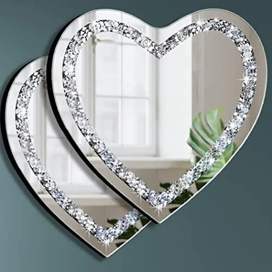Heart Shaped Crystal Diamond Glass Mirror Wall Decor Set
