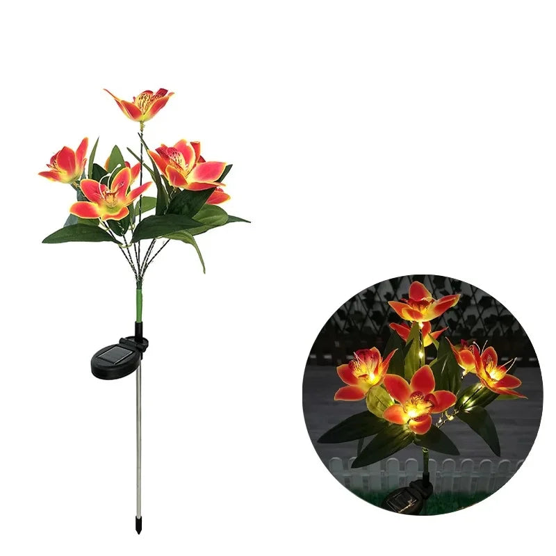 Waterproof Solar Orchid Flower Outdoor Lights for Garden Lawn Decor