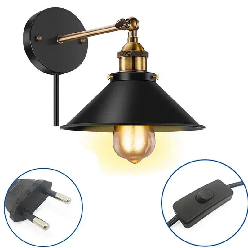 Vintage Style Wood Iron E27 Wall Light