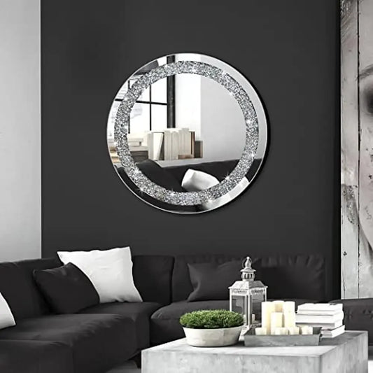 Luxury Crystal Crush Diamond Round Silver Mirror