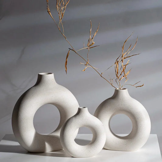 Circular Hollow Ceramic Vase Donuts Nordic Art