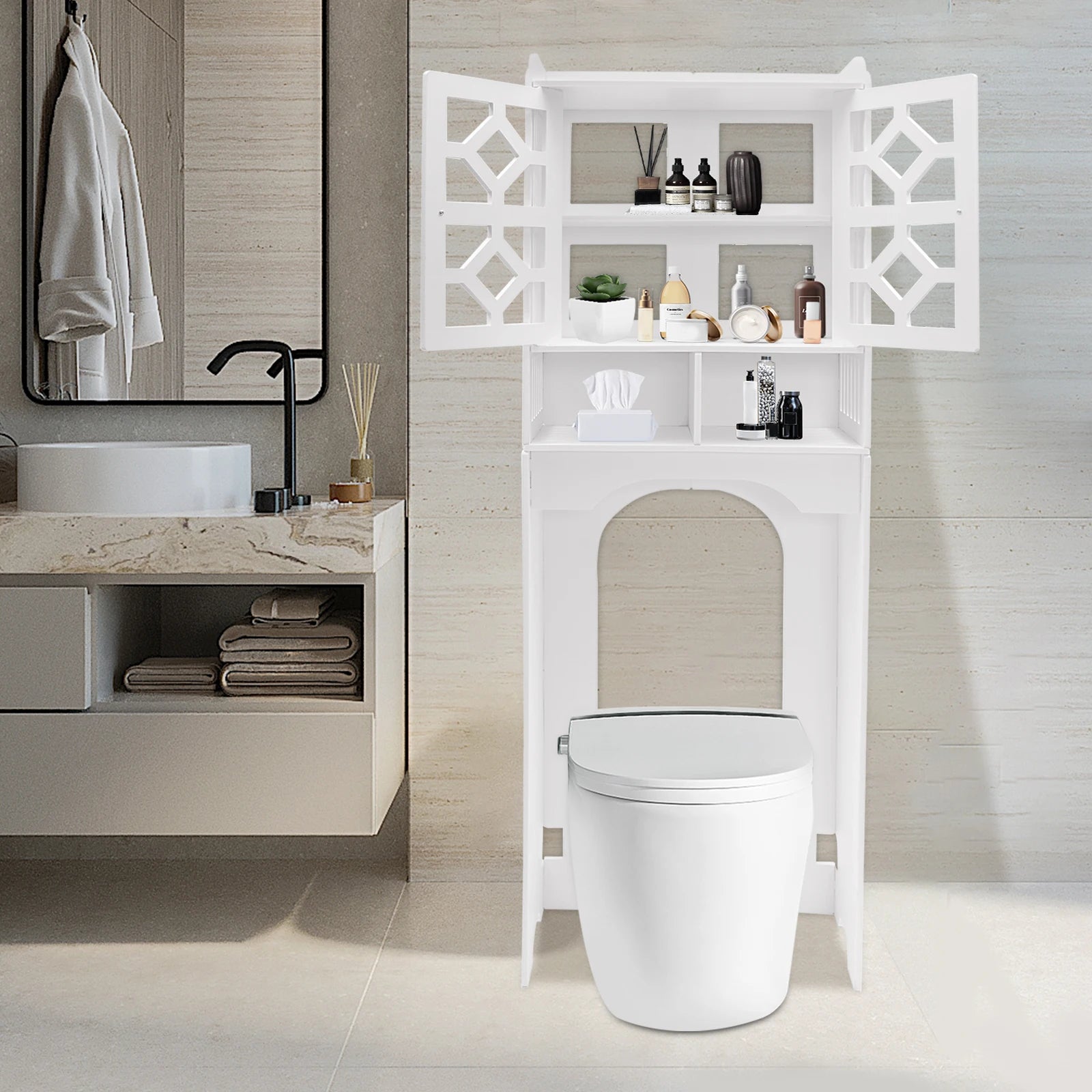 4 Tier Over-The-Toilet Bathroom Storage Cabinet