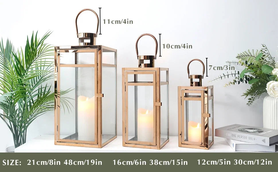 Set of 3 Stainless Steel Candle Lanterns