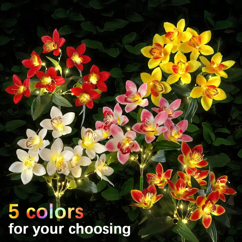 Waterproof Solar Orchid Flower Outdoor Lights for Garden Lawn Decor