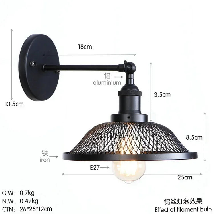 Vintage Style Wood Iron E27 Wall Light