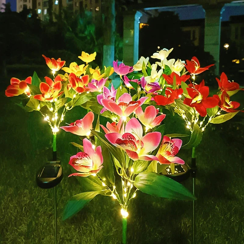 Waterproof Solar Orchid Flower Outdoor Lights for Garden Lawn Decor