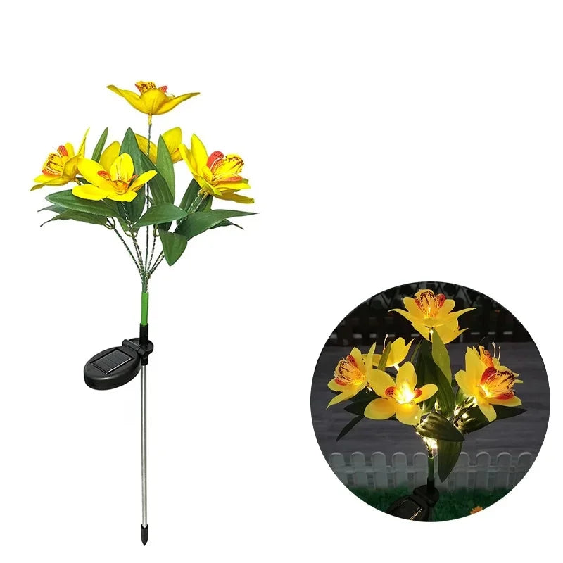 Waterproof Solar Orchid Flower Outdoor Lights for Garden Lawn Decor