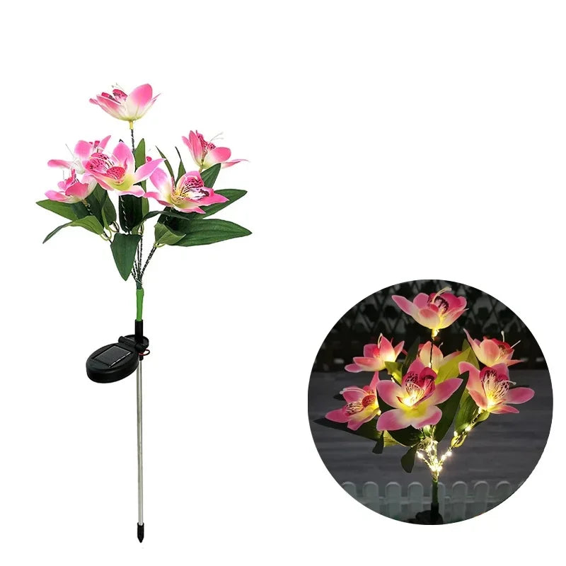 Waterproof Solar Orchid Flower Outdoor Lights for Garden Lawn Decor