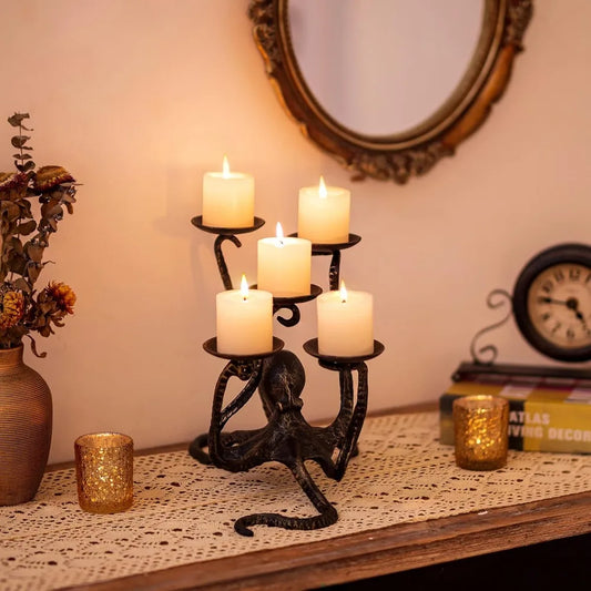 5-Arm Tealight Pillar Candle Stand for Halloween Dining Table & Bathroom Decor