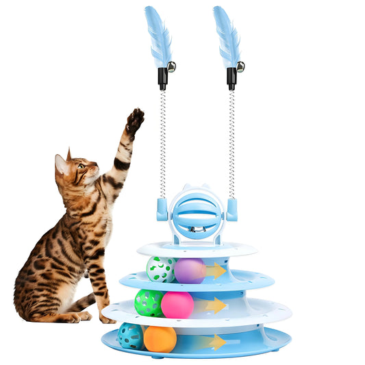 4-Tier Cat Toy - Interactive Spinning Track with LED Balls