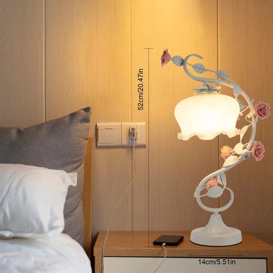Rose Holder Night Light with Glass Lampshade