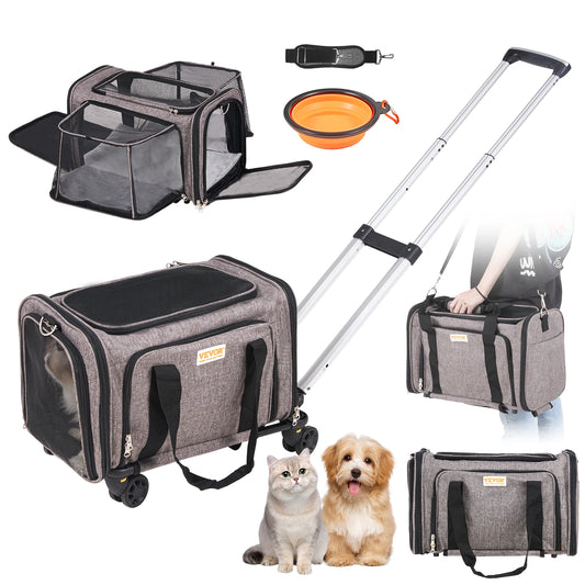Wheeled Travel Pet Bag with Telescopic Handle & Shoulder Strap