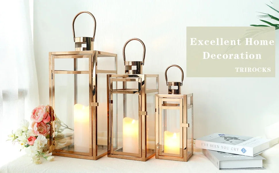 Set of 3 Stainless Steel Candle Lanterns