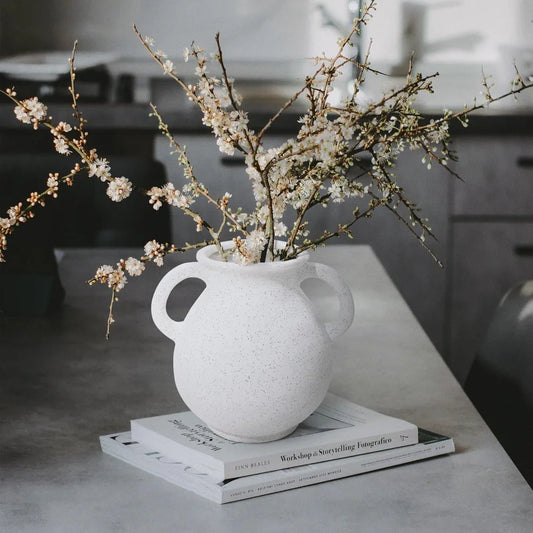 Two-Handle Farmhouse Vase for Dining Table, Shelf & Living Room Decor