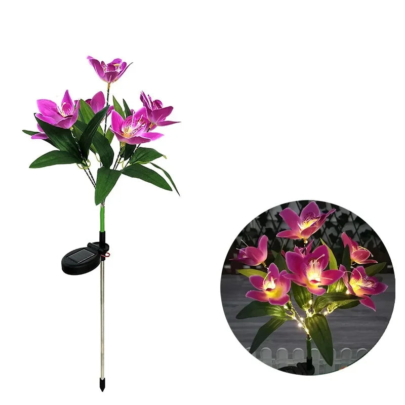 Waterproof Solar Orchid Flower Outdoor Lights for Garden Lawn Decor