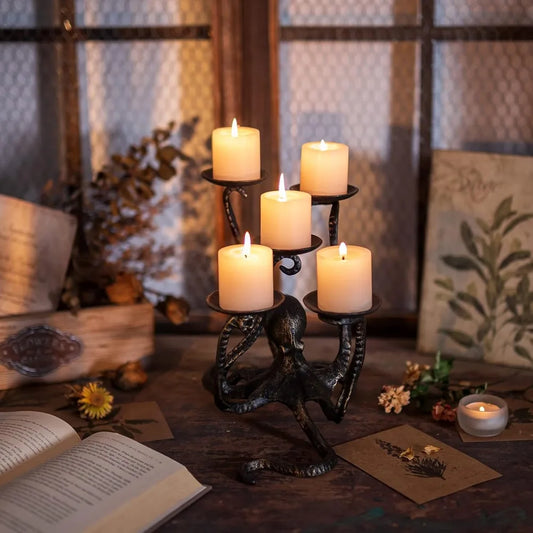 5-Arm Tealight Pillar Candle Stand for Halloween Dining Table & Bathroom Decor