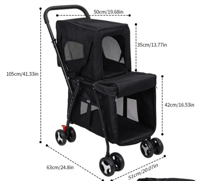 Double Pet Stroller for Two Small Dogs or Cats